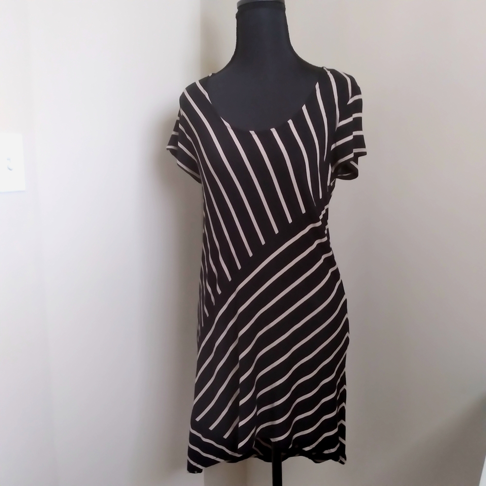 Soma Live Lounge Wear Luxuriously‎ Soft Dress Striped Black Tan Small